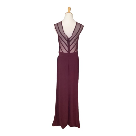 Maroon Mesh-back Sleeveless Full-Length Formal Gown Dress with slit by nightway - Picture 6 of 9